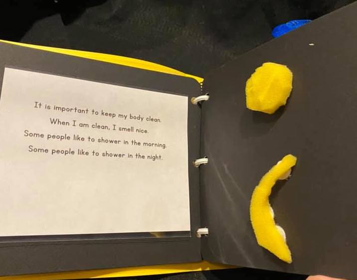 Yellow sponges cut into shapes for sun and moon (morning and night)