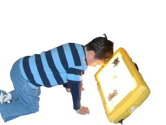 Austin with a lightbox.