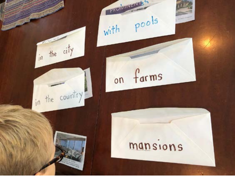 Placing photos in envelopes with location where they are found