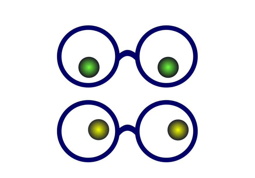 2 cartoon pairs of eyes in glasses.