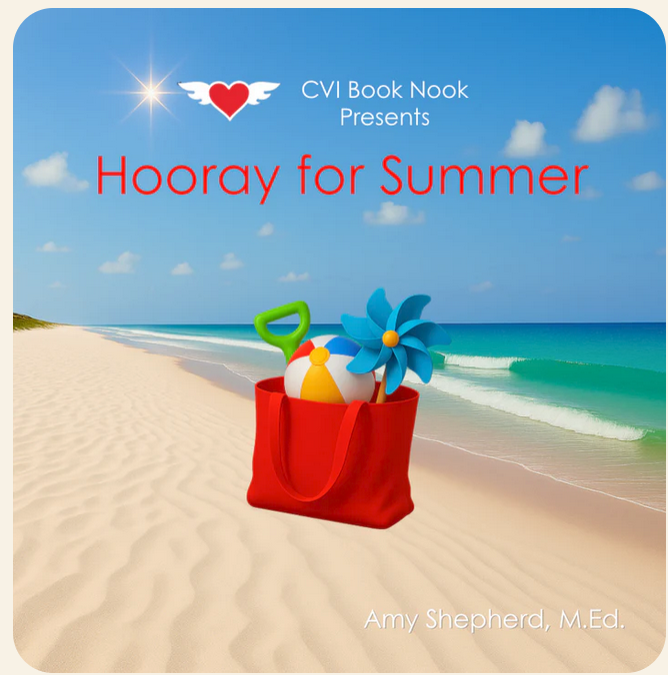 Hooray for Summer book cover with a sandy beach and a bag filled with toys.