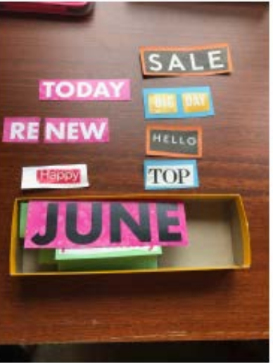 Words from magazines in different fonts and colors