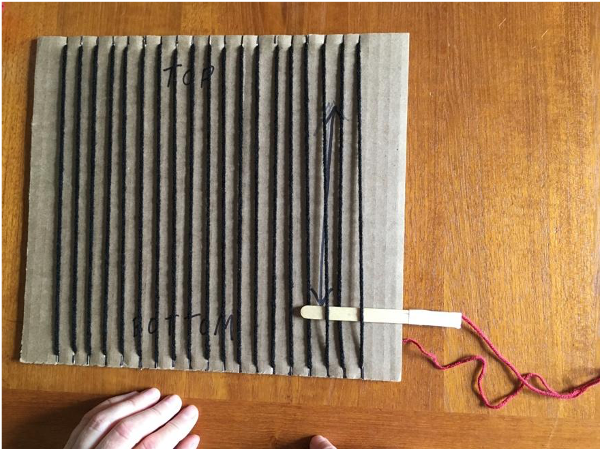 Putting your shed stick over one yarn and under the next yarn