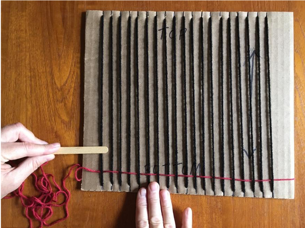 Weft yarn is on left side of loom